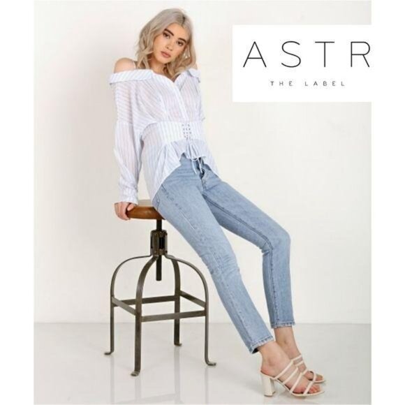 Astr The Label Off-The-Shoulder Striped Corset Blouse M - Picture 1 of 9